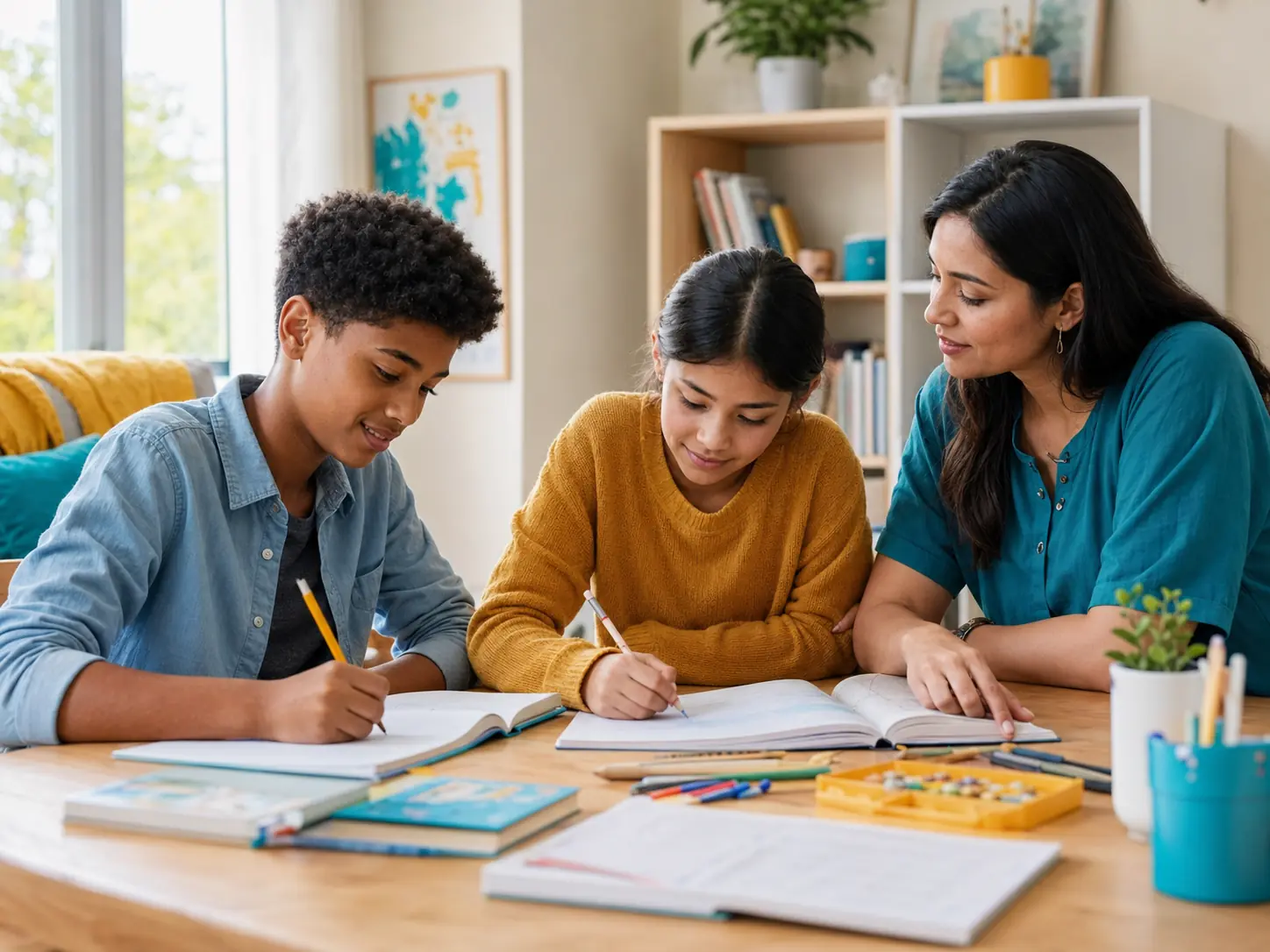 Representative image of students learning with a supportive adult mentor